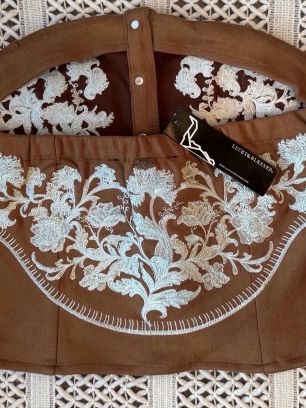 NWT Lucky & Blessed Suede Corset Top Floral Embroidered Festival Party